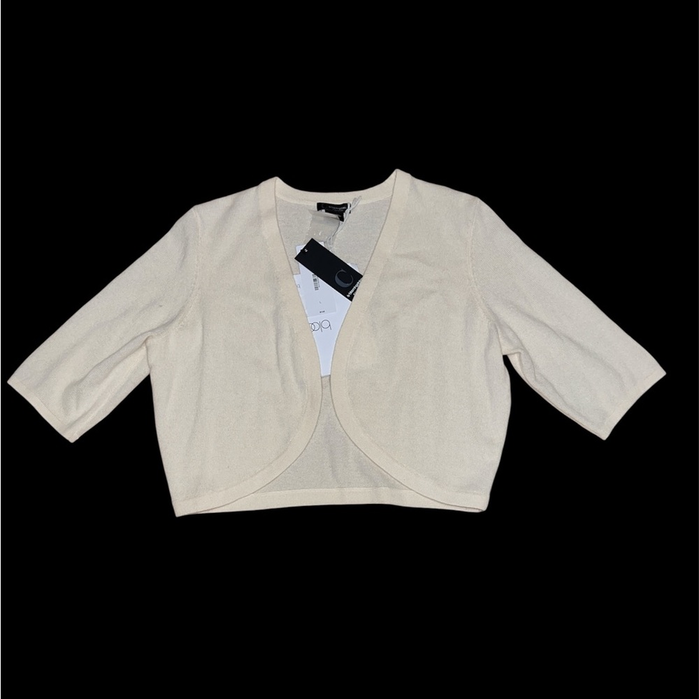 NWT C by Bloomingdale’s Cashmere crop open front cardigan large elegant